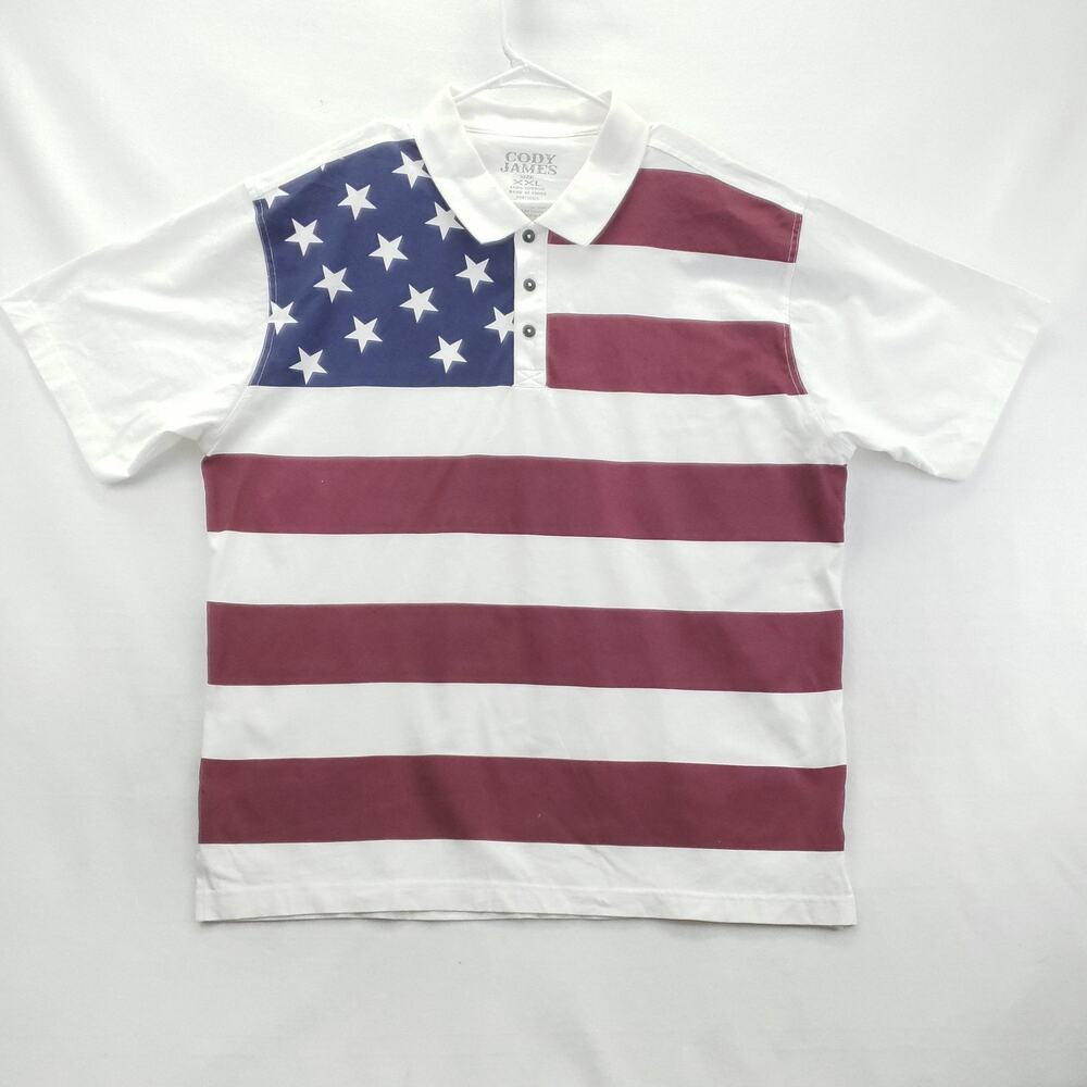 Cody James Shirt Mens 2XL American Flag Polo White Red Blue USA Patriotic Cotton